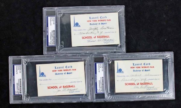 DiMaggio Brothers: School of Baseball Vintage Signed Index Cards w/ Dom, Vince & Joe DiMaggio (PSA/DNA Encapsulated)