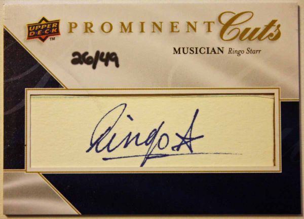 The Beatles: Ringo Starr 2009 Upper Deck Prominent Cuts Autographed Insert Card #26/49