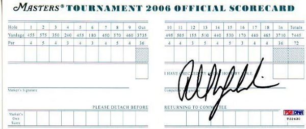 Phil Mickelson Signed 2006 Masters Score Card (PSA/DNA)