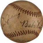 Babe Ruth & Lou Gehrig Exquisite Dual Signed Baseball with Exceptionally Dark Autographs (PSA/DNA)