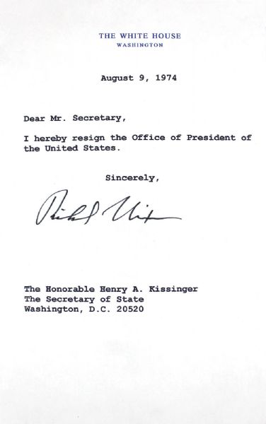 Richard Nixon Signed Mock Presidential Resignation Letter to Henry Kissinger (JSA)