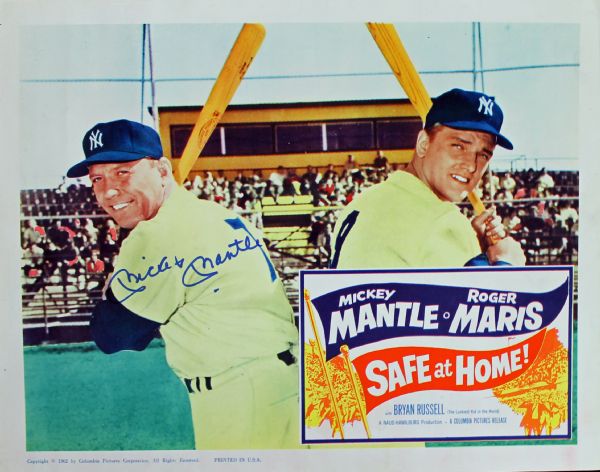 Mickey Mantle Signed 11" x 14" "Safe At Home" Lobby Card (PSA/DNA)