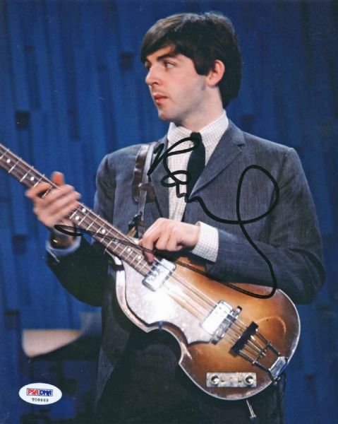The Beatles: Paul McCartney Superb Signed Vintage Pose Photo w/Bass Guitar (PSA/DNA)