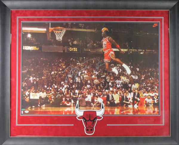 Michael Jordan Large & Impressive Signed 23" x 34" Nike "Slam Dunk" Poster in Custom Framed Display (PSA/DNA & UDA)
