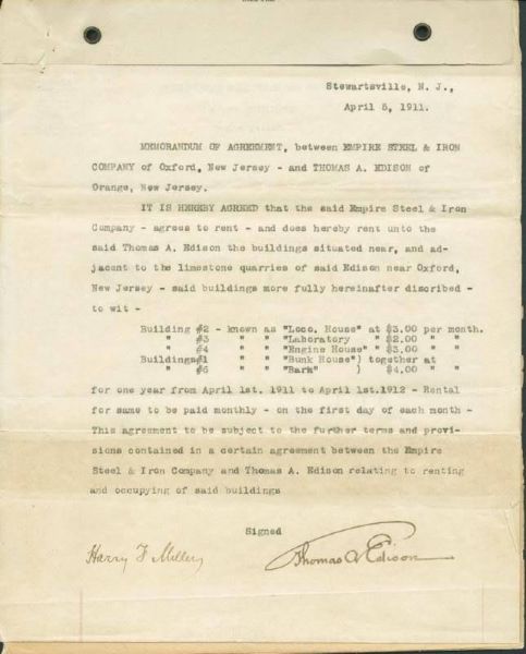 Thomas Edison Signed 8-Page 1911 Lease Document (PSA/DNA)