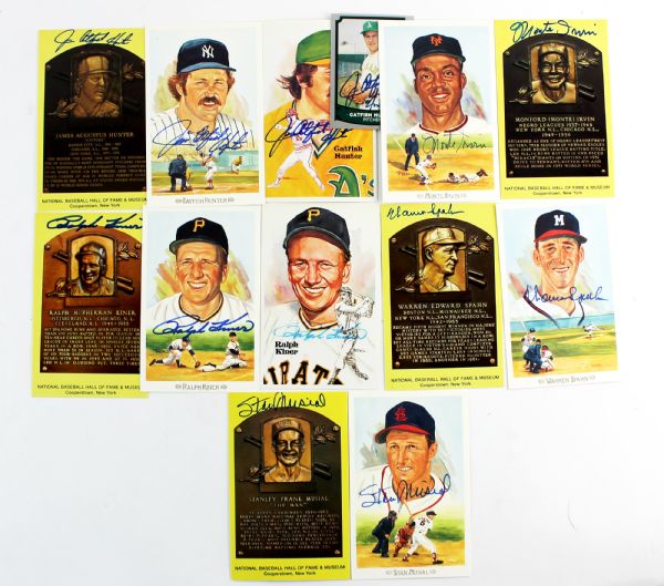 Lot of Thirteen (13) Signed Perez-Steel, Plaque & Trading Cards w/ Hunter, Musial & Others (PSA/JSA Guaranteed)