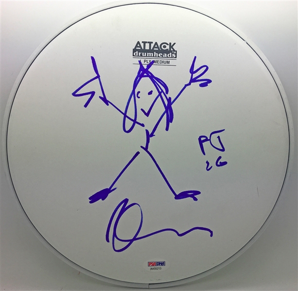 Pearl Jam: Dave Krusen Signed 10-inch Remo Drumhead w/ Hand Drawn Sketch! (PSA/DNA)