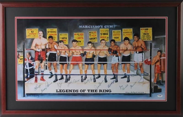 Boxing "Legends of the Ring" Signed Limited Edition (153/500) Art Poster w/ Ali, Patterson, etc. (10 Sigs)(PSA/DNA)