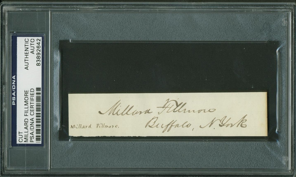 President Millard Fillmore Signed 1.5" x 4" Album Page (PSA/DNA Encapsulated)