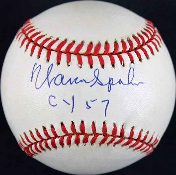 Warren Spahn Signed & Inscribed "CY 57" ONL Baseball (PSA/DNA)