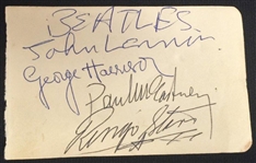 The Beatles: Group Signed 3.5" x 4.5" Vintage Album Page w/ ULTRA-RARE "Beatles" Inscription by John Lennon! (PSA/JSA Guaranteed)