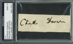 Charles Darwin Signed 1" x 3" Album Page PSA/DNA Graded MINT 9, The Highest Grade To Surface! 