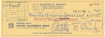 Walt Disney Signed 1962 Bank Check to "Walt Disney Special Account" (PSA/JSA Guaranteed)