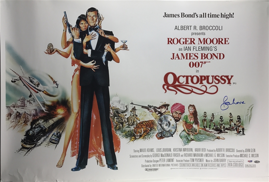 007 James Bond: Roger Moore Signed 36" x 24" Horizontal Movie Poster for "Octopussy" (PSA/DNA)