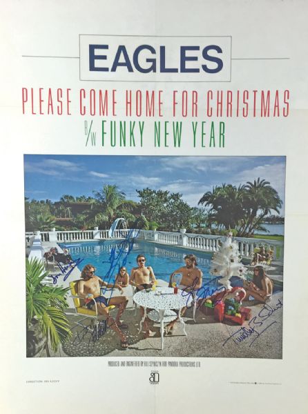 The Eagles: Group Signed Over-Sized 24" x 36" Promotional "Please Come Home For Christmas" Album Poster (PSA/JSA Guaranteed)