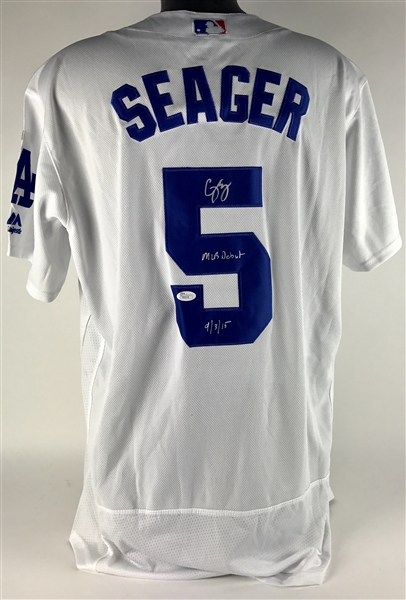 Corey Seager Signed Dodgers Pro Model Jersey with "MLB Debut 9/3/15" Inscription (JSA)
