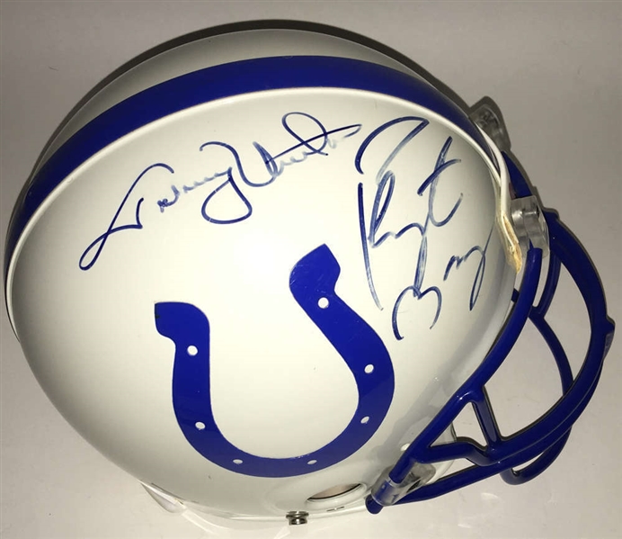 Peyton Manning & Johnny Unitas Dual Signed Colts PROLINE Helmet (JSA)
