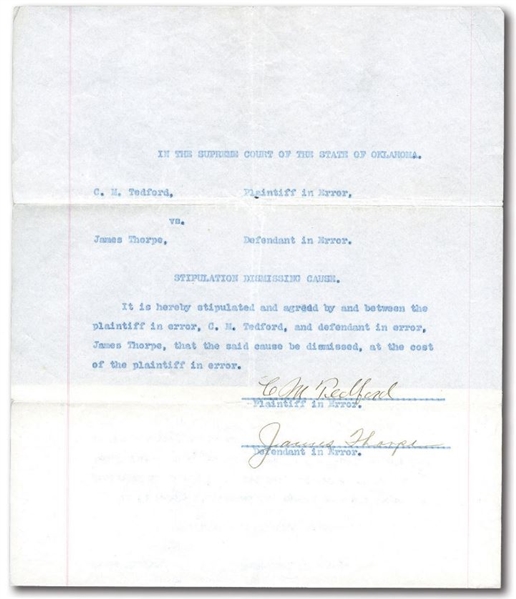 Jim Thorpe Signed Supreme Court Document w/ Rare "James Thorpe" Autograph! (PSA/DNA)
