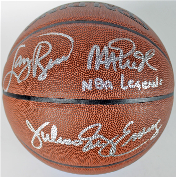NBA Legends: Magic Johnson, Julius Erving & Larry Bird Signed NBA Basketball (PSA/DNA)