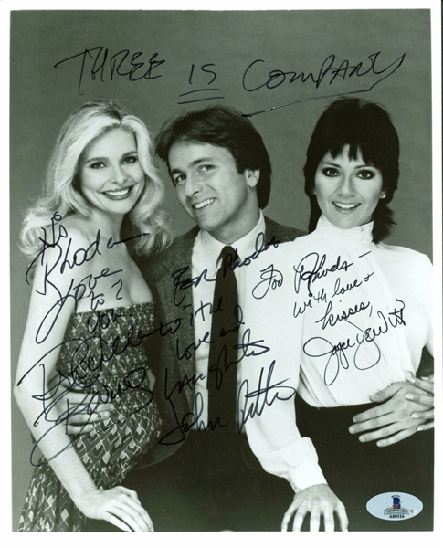 Threes Company Rare Cast Signed 8" x 10" Black & White Photograph (BAS/Beckett)