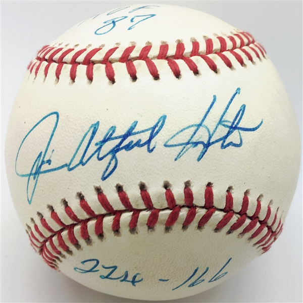 Jim Catfish Hunter Rare Signed & Inscribed Stat OAL Baseball (Beckett)