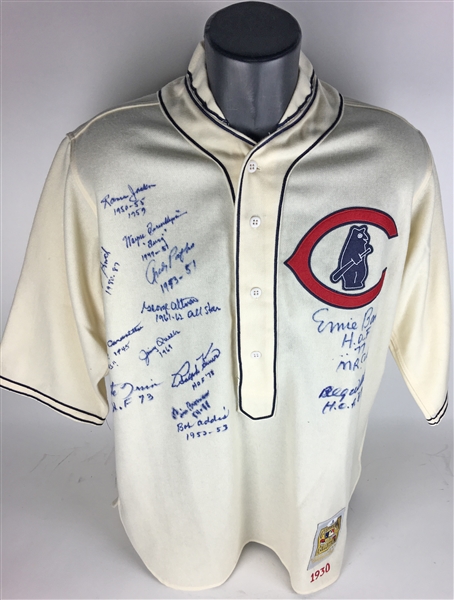 Cubs Greats Multi-Signed 1930 Mitchell & Ness Flannel Jersey w/ Banks, Kiner, Irvin & Others (Beckett)