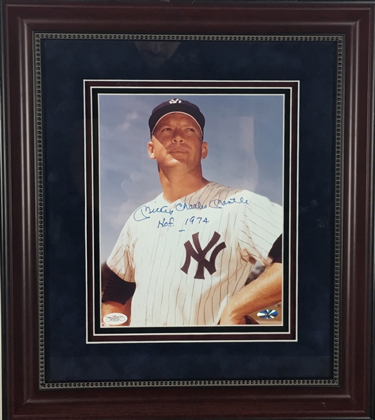 Mickey Mantle Signed & Framed 8"x 10" Color Photograph w/ "Mickey Charles Manlte, HOF 1974" Inscription! (JSA)