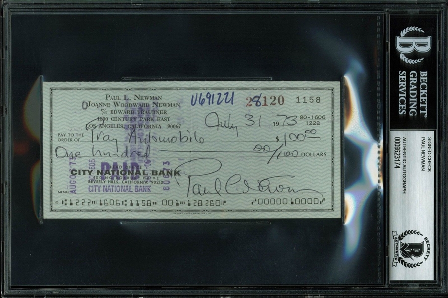 Paul Newman Signed Vintage 1973 Personal Bank Check (BAS/Beckett Encapsulated)