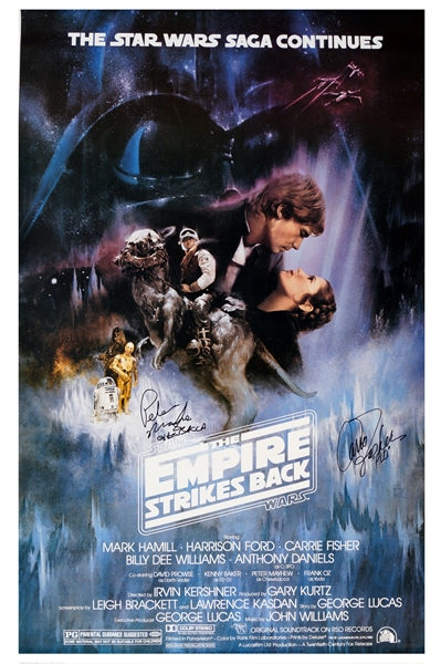 Carrie Fisher & Peter Mayhew Dual Signed 27" x 41" Poster for "The Empire Strikes Back" (Beckett/BAS)