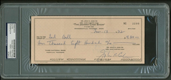 Johnny Cash Signed 1982 "The Johnny Cash Show" Business Bank Check (PSA/DNA Encapsulated)