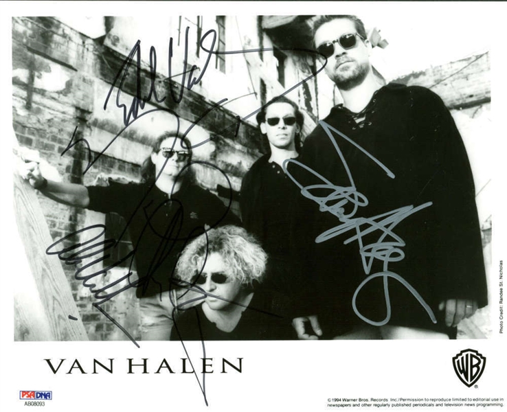 Van Halen Signed Autographed 8" x 10" Black & White Promotional Photograph w/ 4 Signatures! (PSA/DNA)
