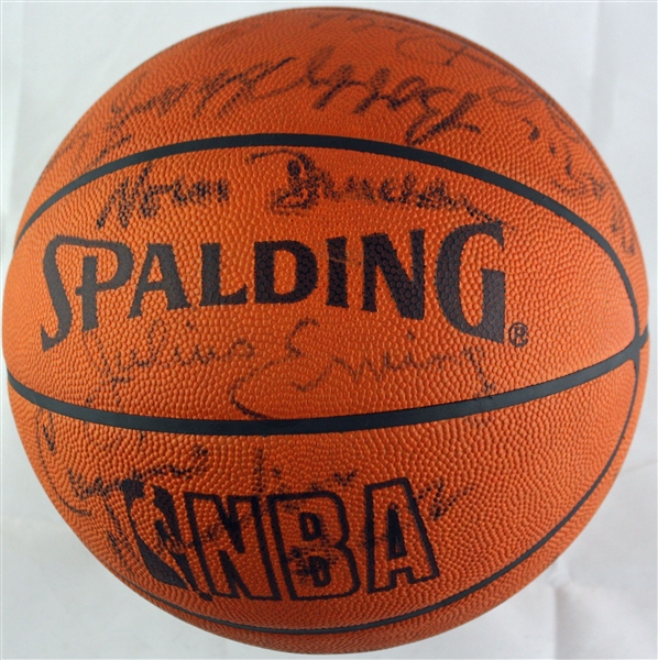 NBA Legends: Multi Signed Spalding Leather Basketball w/ Erving, Magic, Bird, Cousy & Others! (JSA)