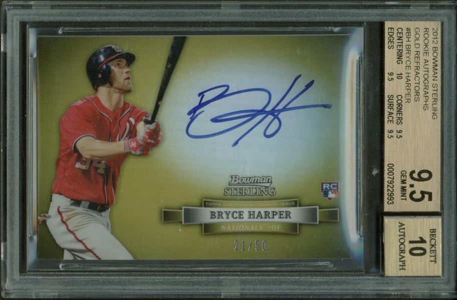 2012 Bowman Sterling Gold Refractors Bryce Harper Limited Edition Rookie Card BAS Graded 9.5 w/ 10 Auto!