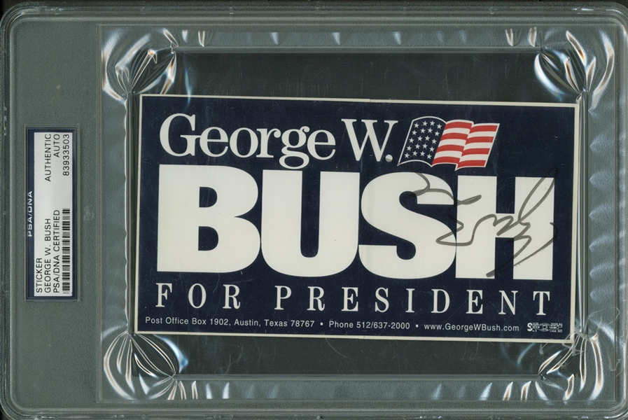 President George W. Bush Signed 3.5" x 5.5" Campaign Sticker (PSA/DNA Encapsulated)