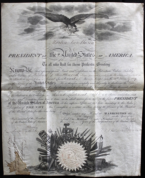 President Martin Van Buren Signed 1839 Naval Commission Document (BAS/Beckett)