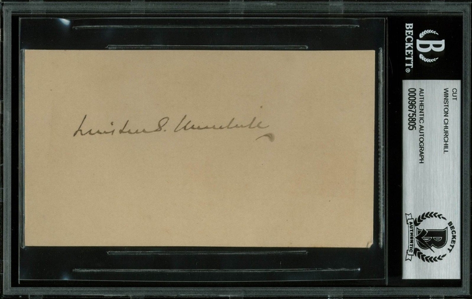 Sir Winston Churchill Vintage Signed Document Segment (BAS/Beckett Encapsulated)