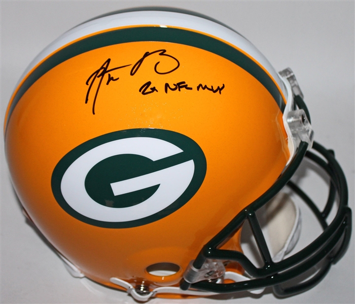Aaron Rodgers Signed Packers Full Sized PROLINE Helmet with "2x NFL MVP" Insc. (Fanatics)