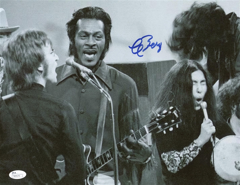 Chuck Berry Signed 11" x 14" Photo w/ John Lennon!(JSA)