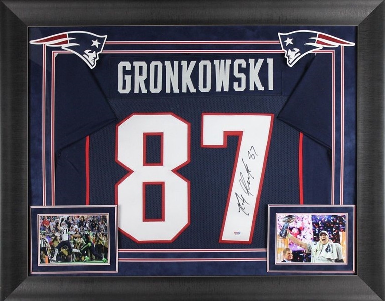 Rob Gronkowski Signed Patriots Jersey in Custom Framed Display (PSA/DNA)