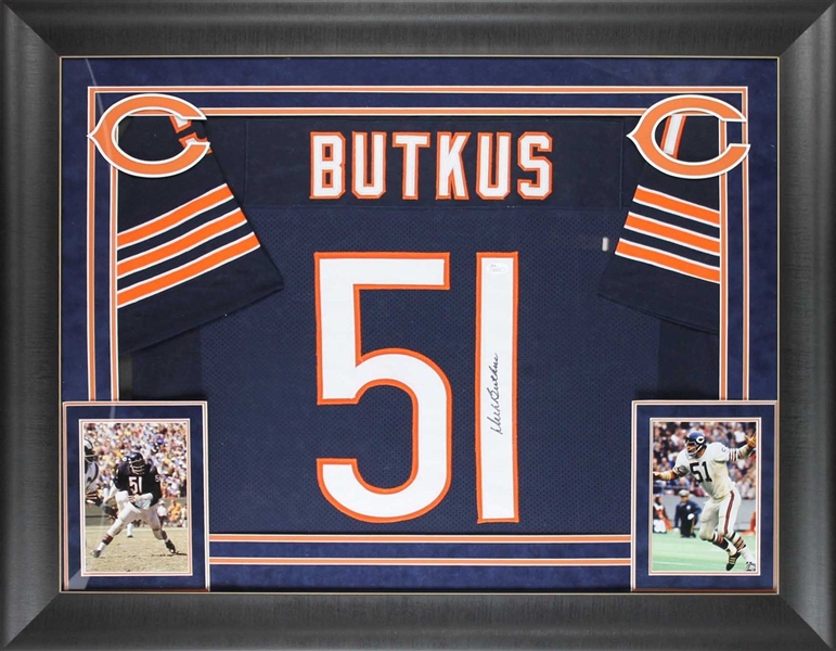 Dick Butkus Signed Bears Jersey in Custom Framed Display (PSA/DNA)