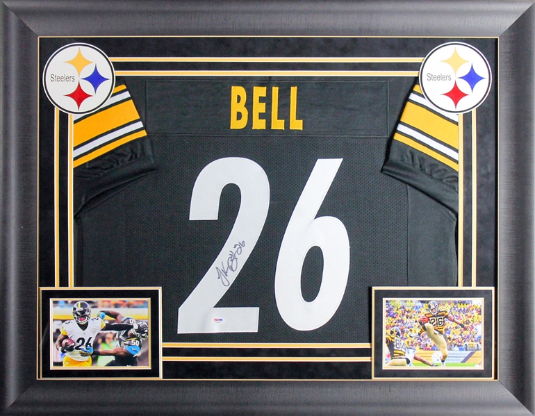 LeVeon Bell Signed Steelers Jersey in Custom Framed Display (PSA/DNA)