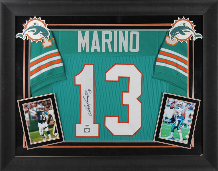 Dan Marino Signed Dolphins Jersey in Custom Framed Display (PSA/DNA)