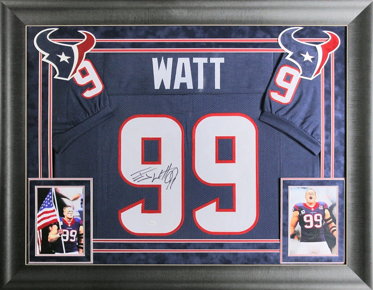 J.J. Watt Signed Texans Jersey in Custom Framed Display (JSA)