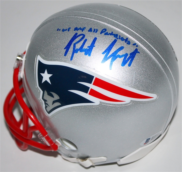 Robert Kraft Signed & Inscribed New England Patriots Mini Helmet (BAS/Beckett)