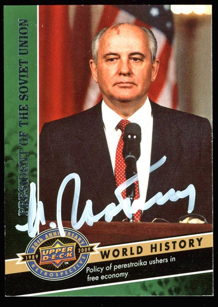 Mikhail Gorbachev Signed 2009 Upper Deck World History Card (JSA)