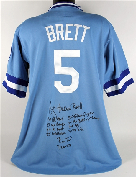 George Brett Signed & 9x Stat Inscribed Royals Pro Style Jersey (BAS/Beckett)