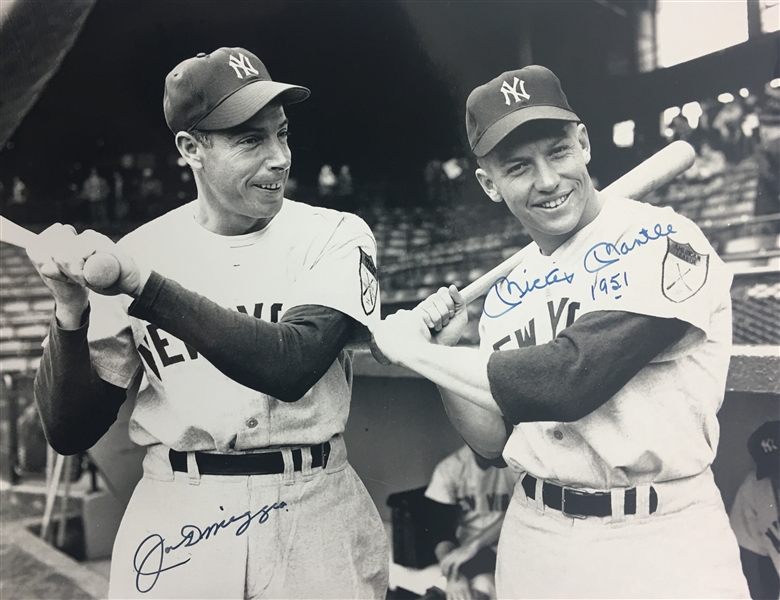 Mickey Mantle & Joe DiMaggio Dual Signed 16" x 20" 1951 NY Yankee Photograph (PSA/DNA)