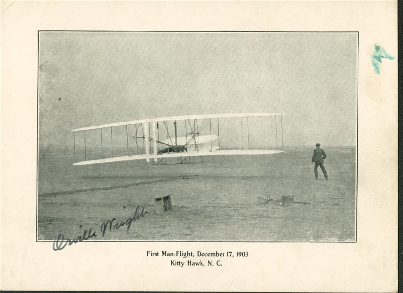 Orville Wright Signed 3" x 5" Photograph Featuring Historic First Manned Flight at Kitty Hawk! (Beckett/BAS Guaranteed)