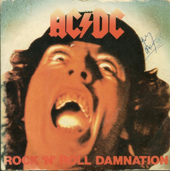 AC/DC Vintage Signed "Rock N Roll Damnation" 45 Album Sleeve w/ 3 Signatures! (Beckett/BAS Guaranteed)