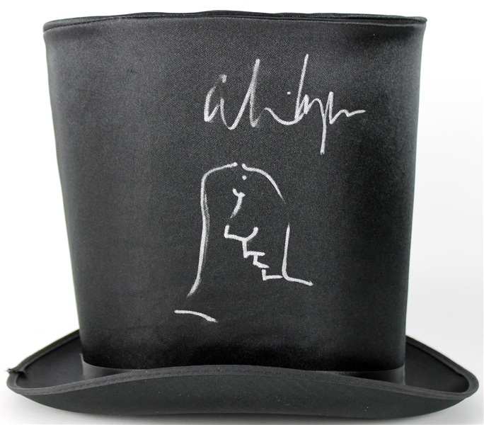 Alice Cooper Signed Nylon Top Hat w/ Self Portrait Sketch (PSA/DNA)
